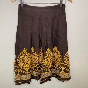 H&M Brown Floral Print Linen Skirt‎ Size 4